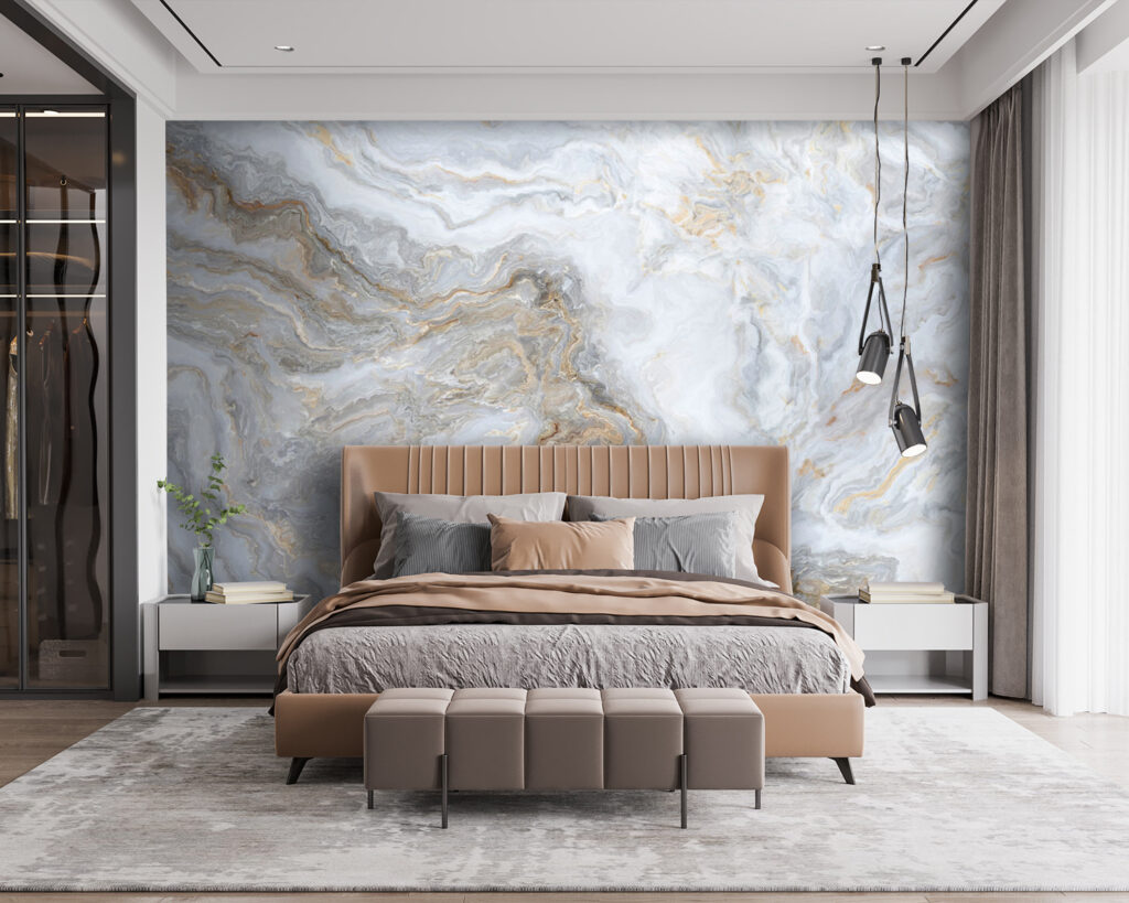 Lichtgrijze banden met goudaders — interieur 2