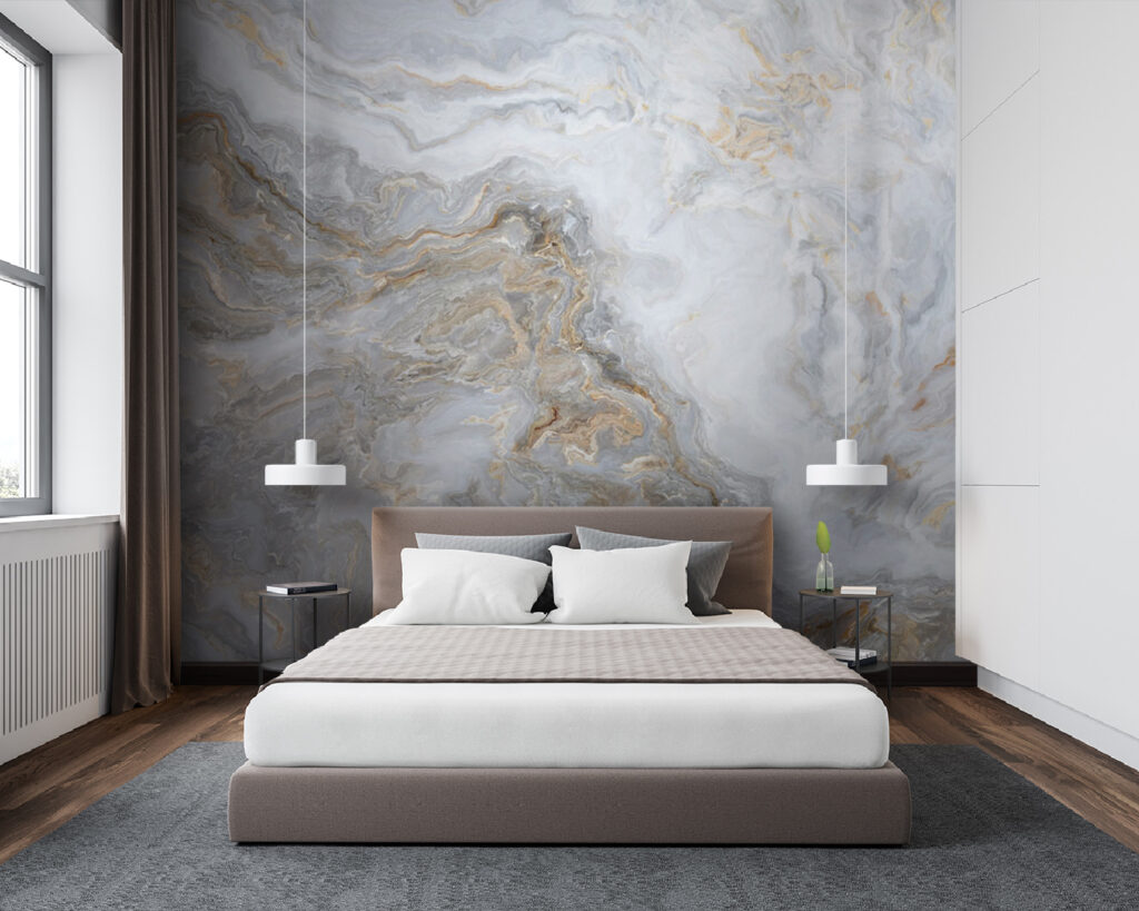Lichtgrijze banden met goudaders — interieur 5