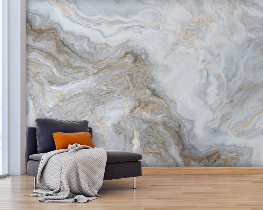 Lichtgrijze banden met goudaders — interieur 6