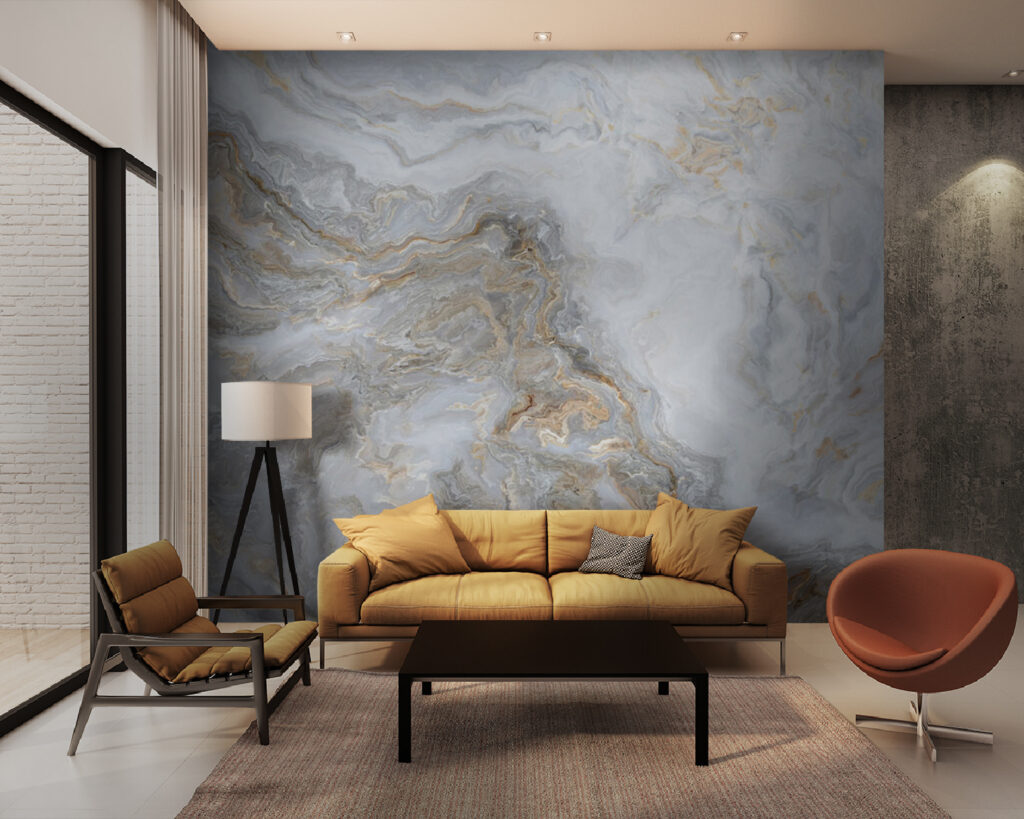 Lichtgrijze banden met goudaders — interieur 7