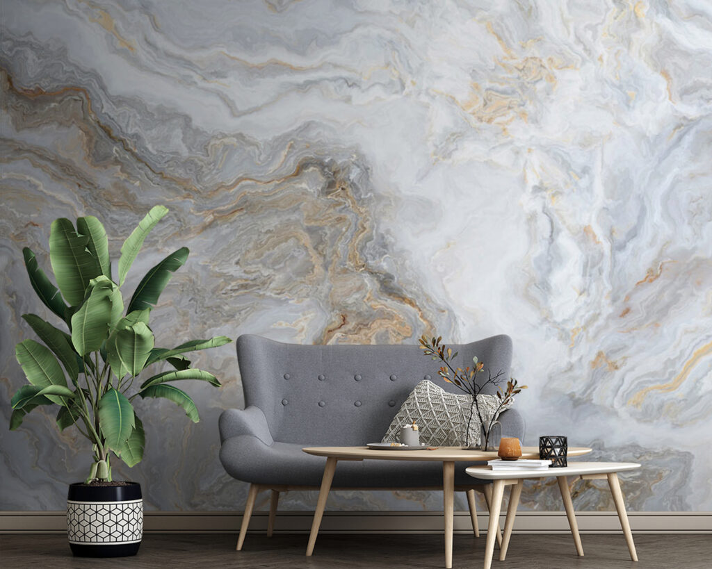 Lichtgrijze banden met goudaders — interieur 1