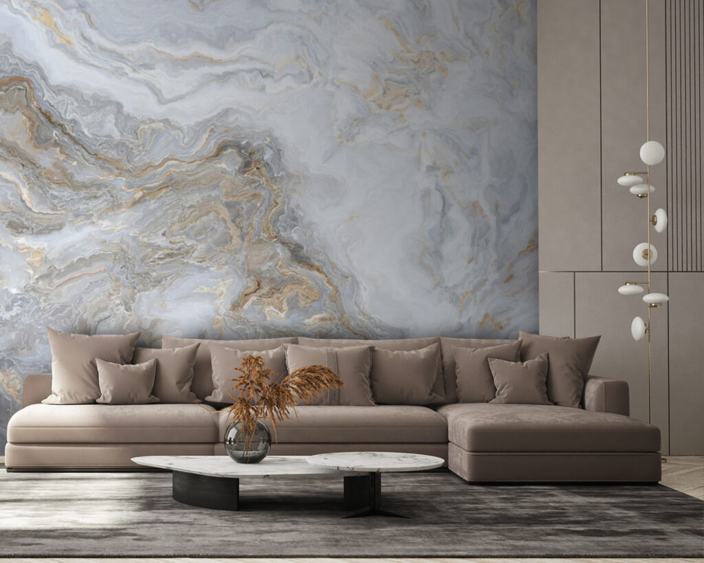 Lichtgrijze banden met goudaders — interieur 9
