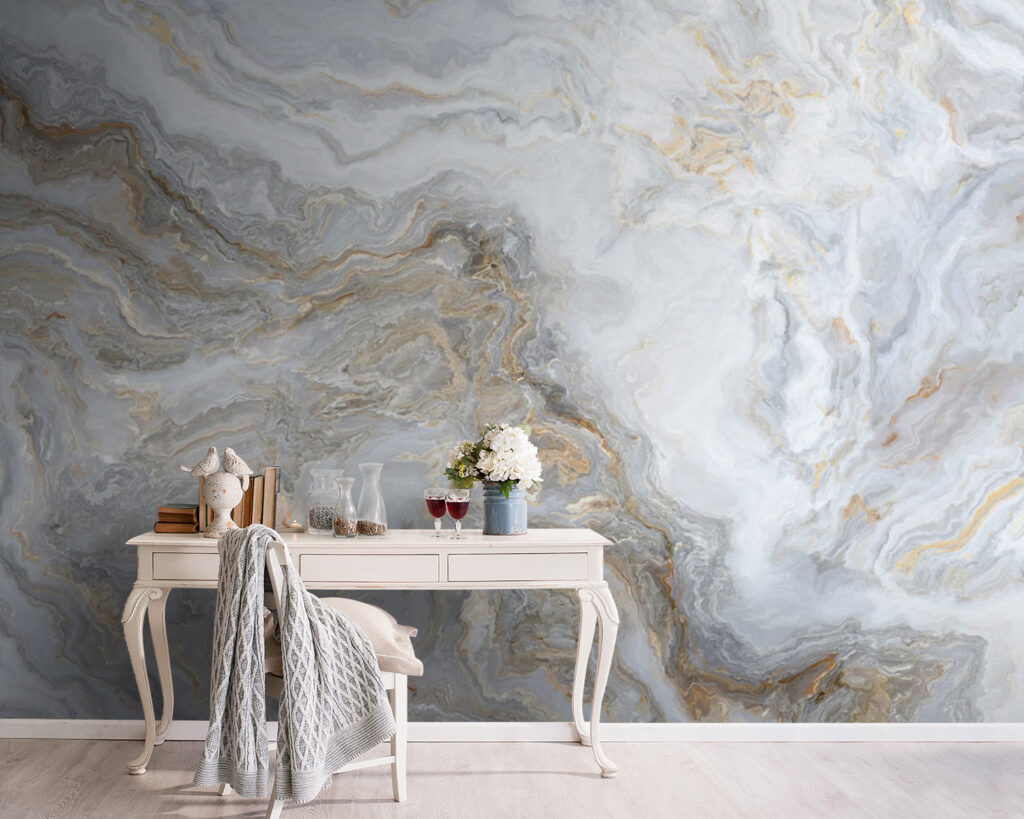 Lichtgrijze banden met goudaders — interieur 8