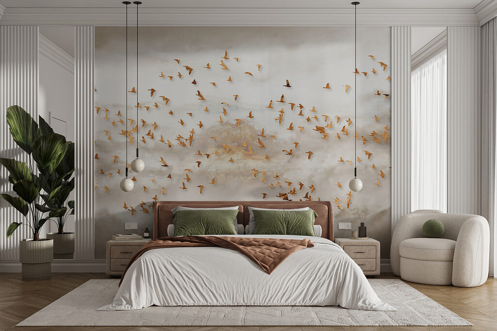 Vogelzwerm in gouden bergnevel — interieur 4