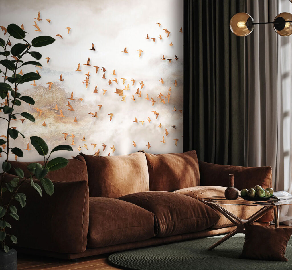 Vogelzwerm in gouden bergnevel — interieur 2