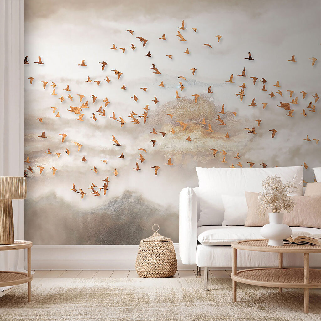 Vogelzwerm in gouden bergnevel — interieur 5