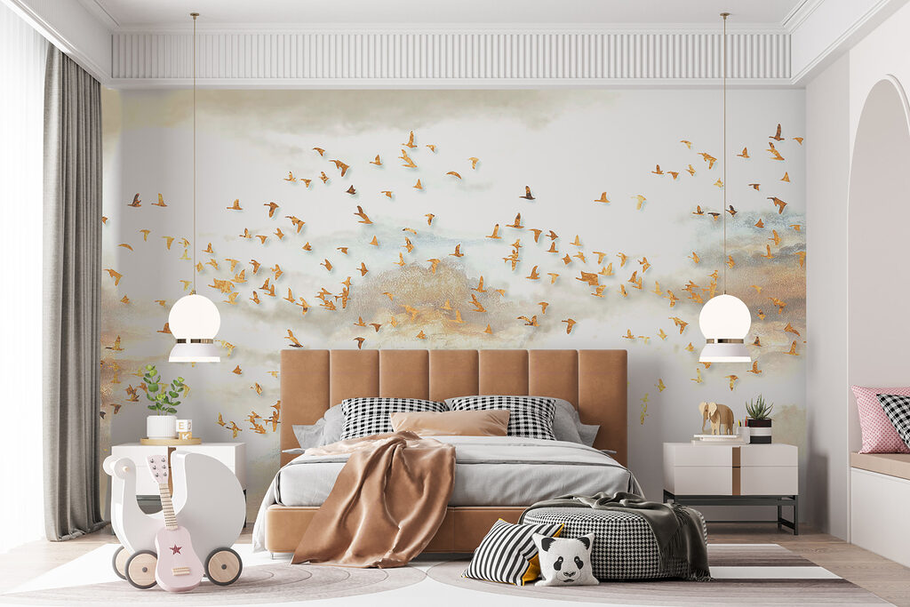 Vogelzwerm in gouden bergnevel — interieur 7
