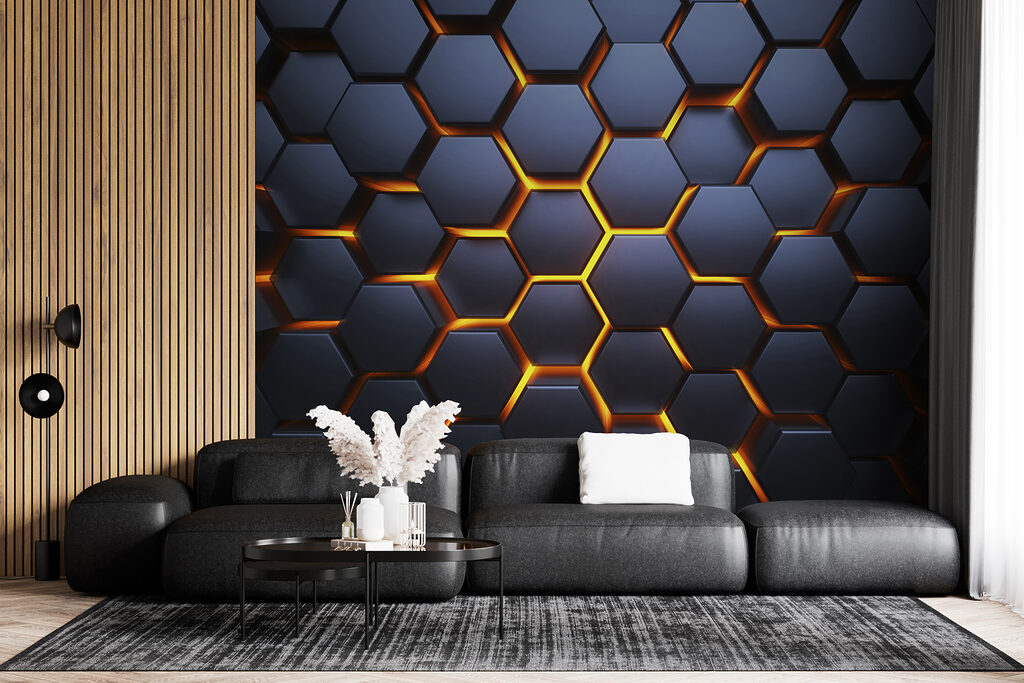 Gloed tussen blauwe zeshoeken — interieur 3