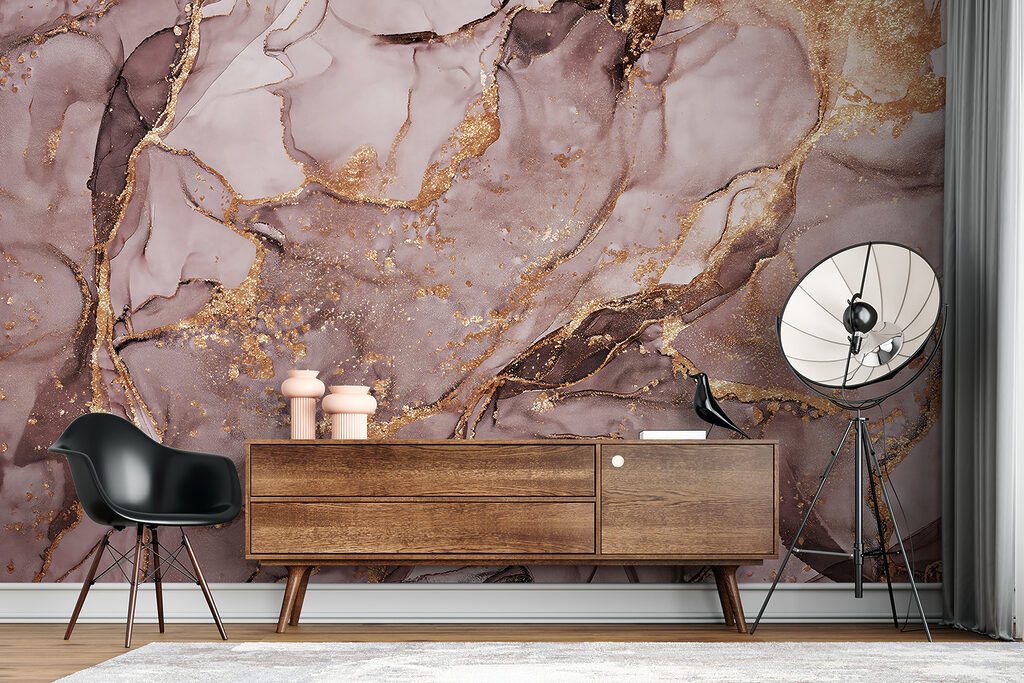 Abstracte wervelingen in zachte roze tinten — interieur 2