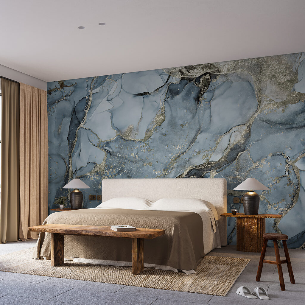 Vloeiende blauwe tinten en verfijnde patronen — interieur 2