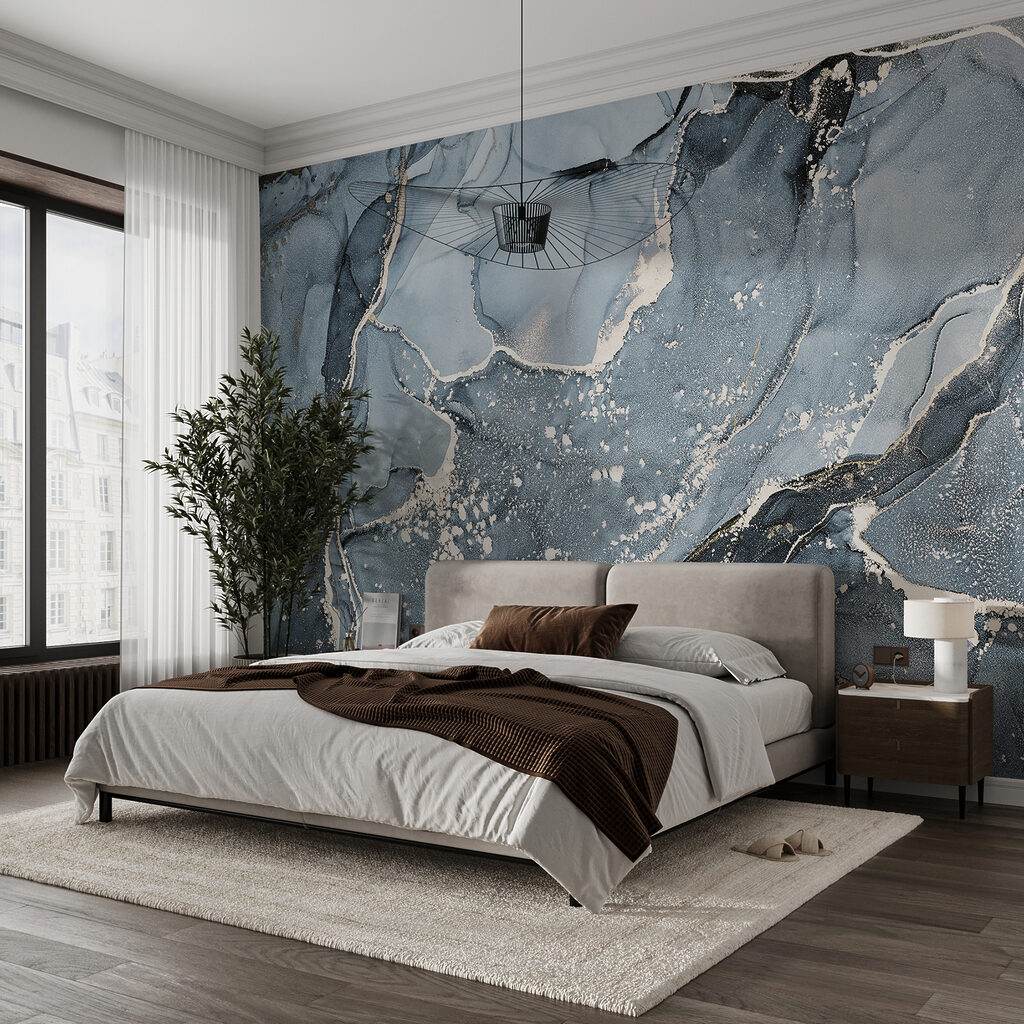 Vloeiende blauwe tinten en verfijnde patronen — interieur 1