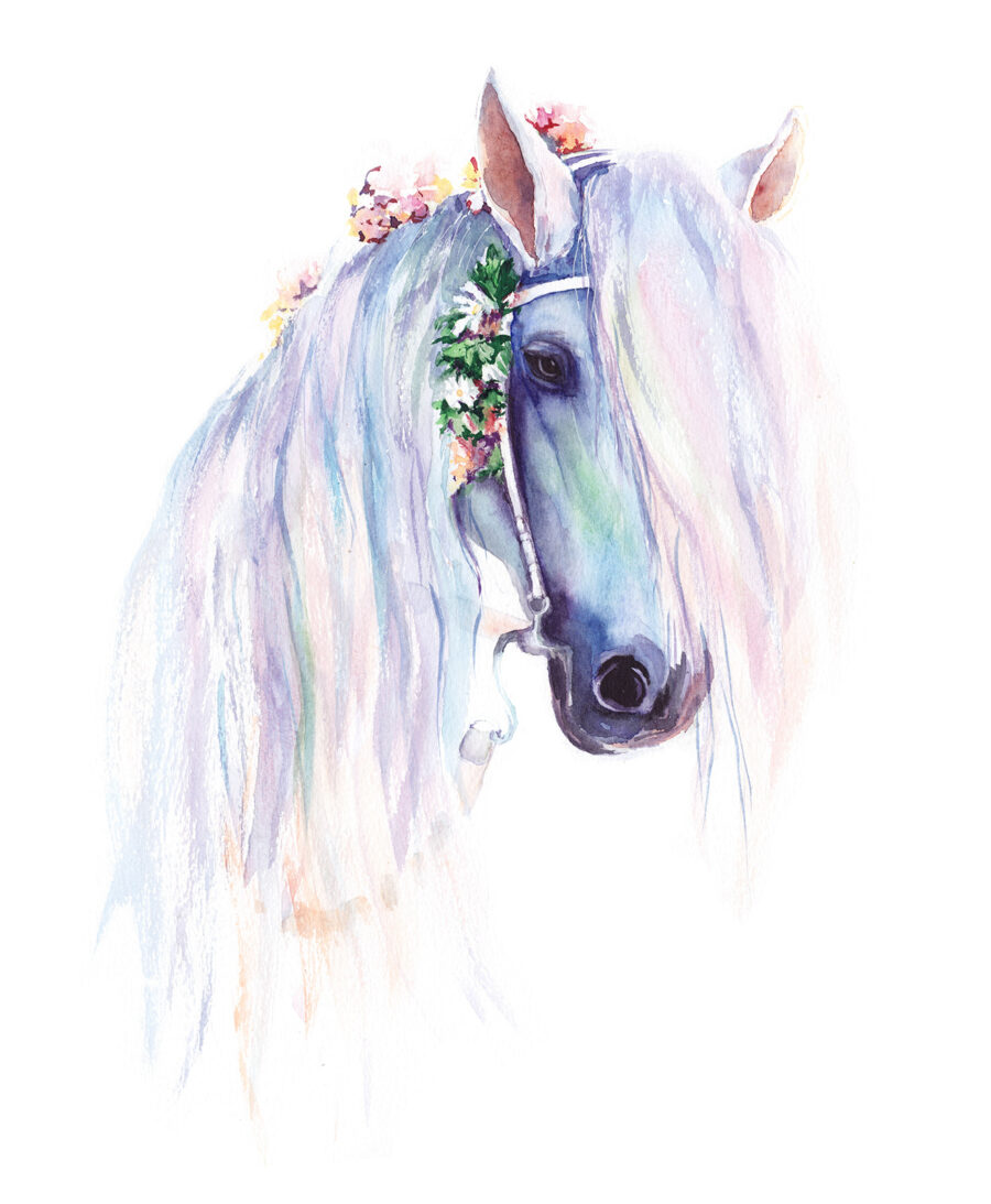 Paardenhoofd met bloemversiering — volledig ontwerp