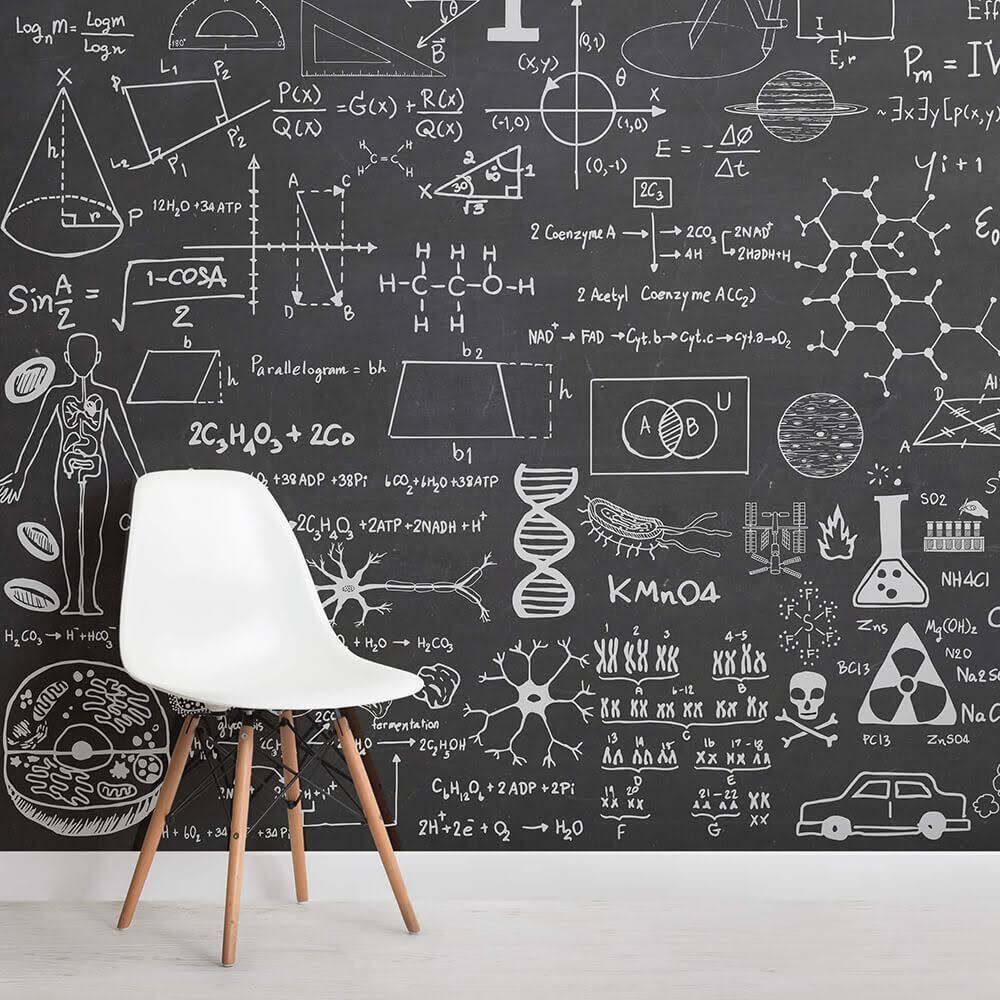 Schoolbord met wiskundesymbolen en -formules — interieur 1