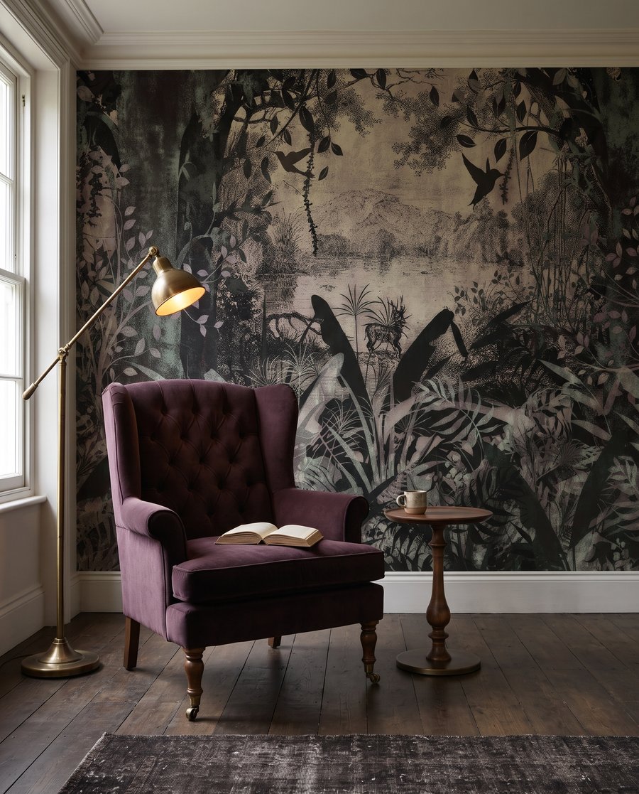 Bos in grijsgroene lijnvoering in een interieur