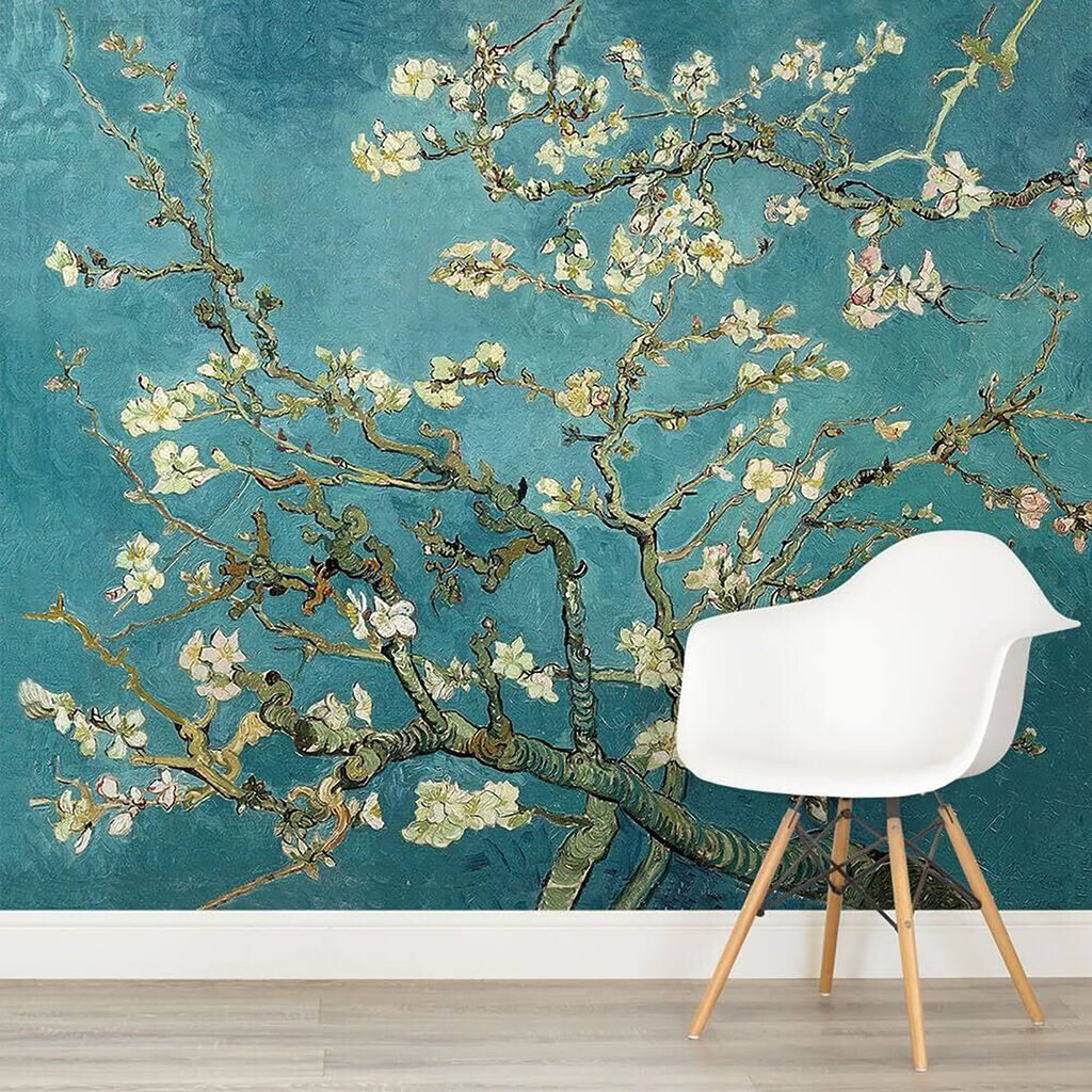 Witte bloesem op oudblauw — interieur 3