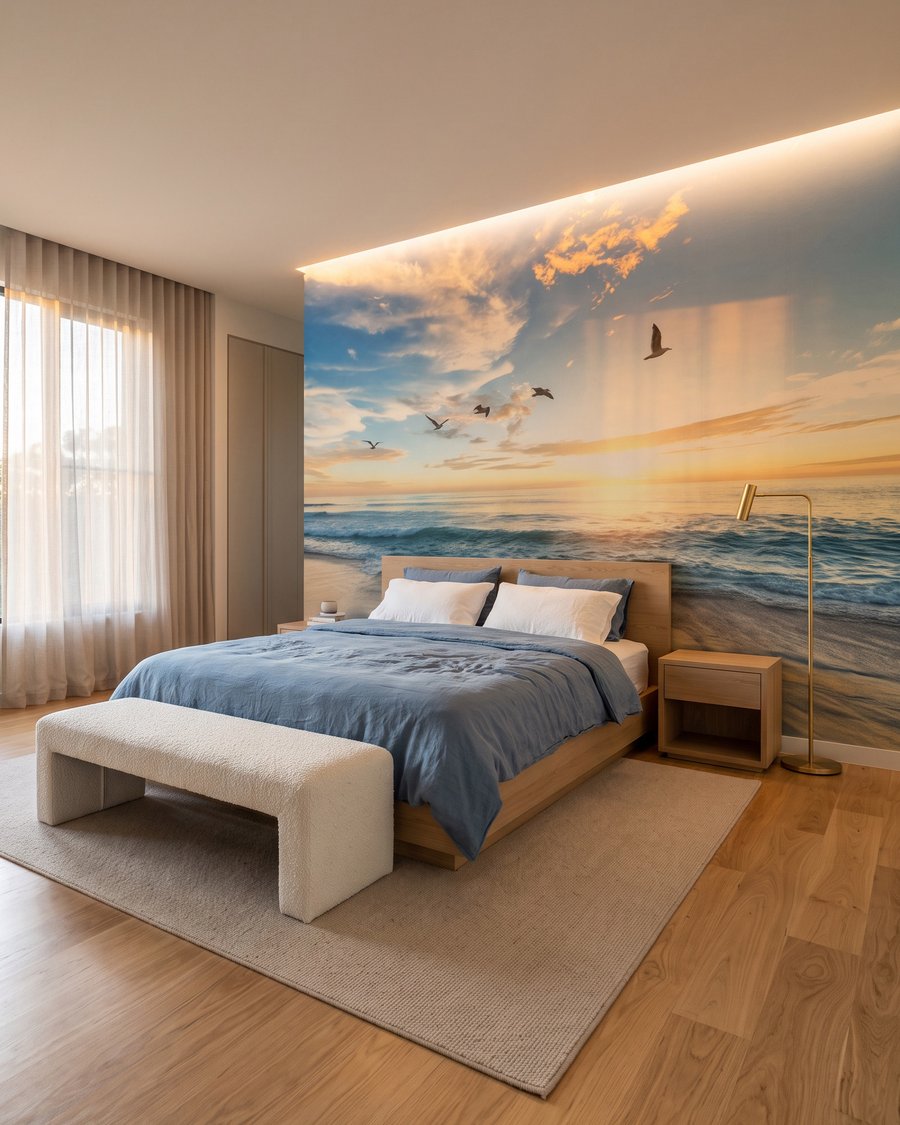 Vogels boven schuimend avondwater — interieur 3