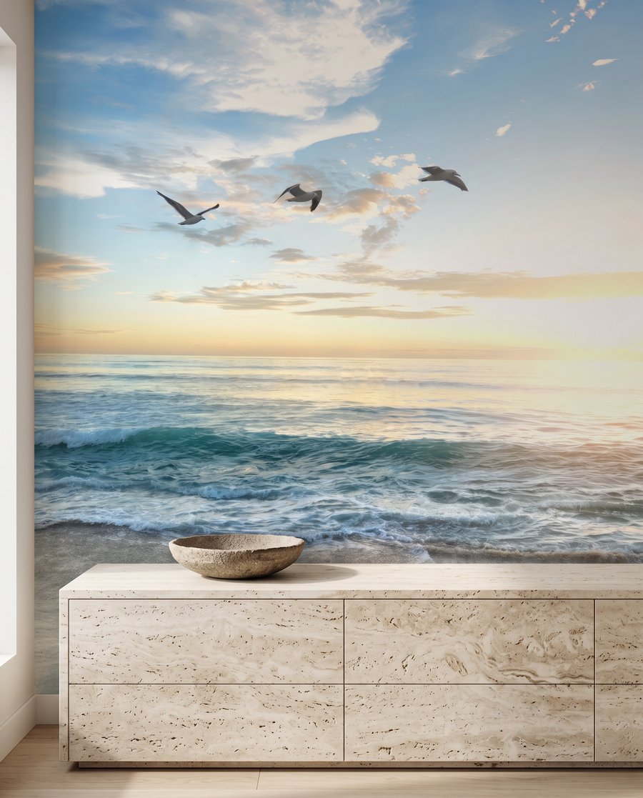 Vogels boven schuimend avondwater — interieur 5