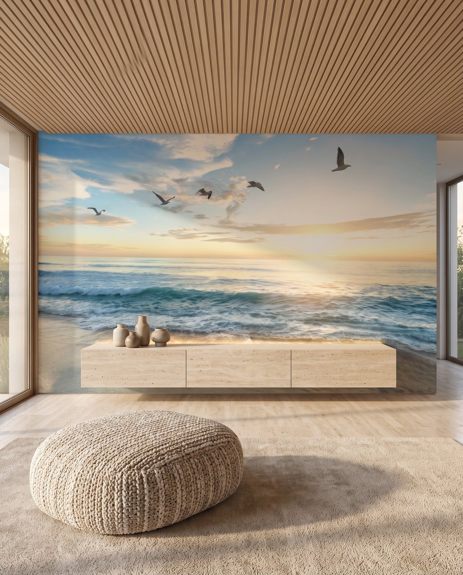 Vogels boven schuimend avondwater — interieur 6