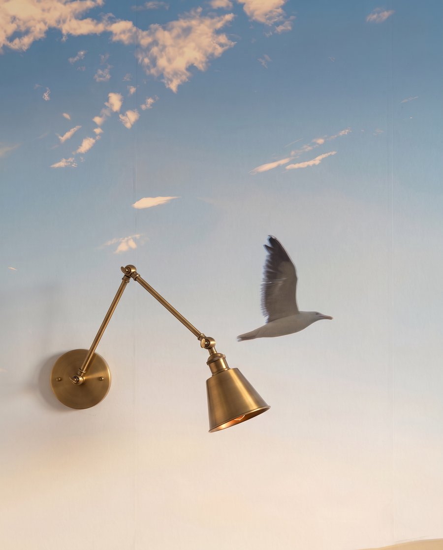 Vogels boven schuimend avondwater — detail