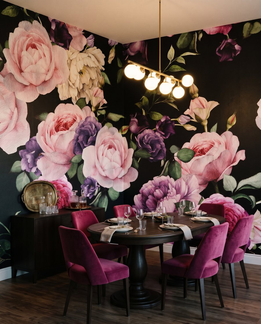 Rozen op nachtzwarte grond in een interieur