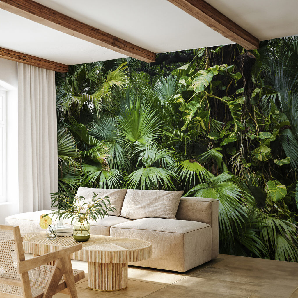 Groep groene bladeren in een interieur