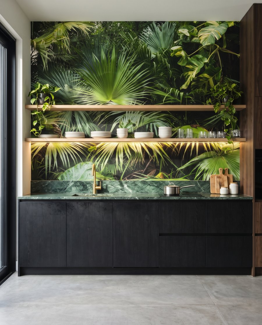Een waterval van jungleblad in een interieur