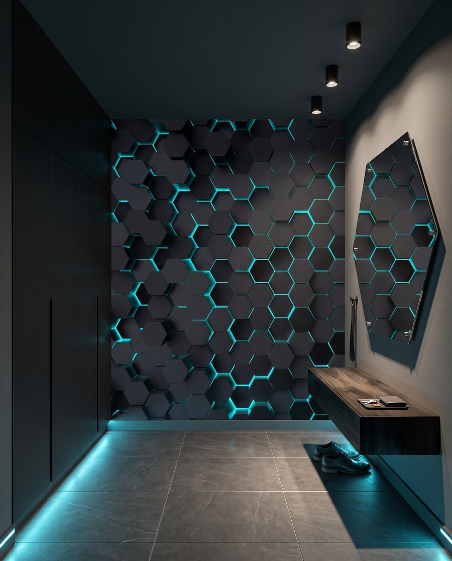 Licht in zeshoeken in een interieur