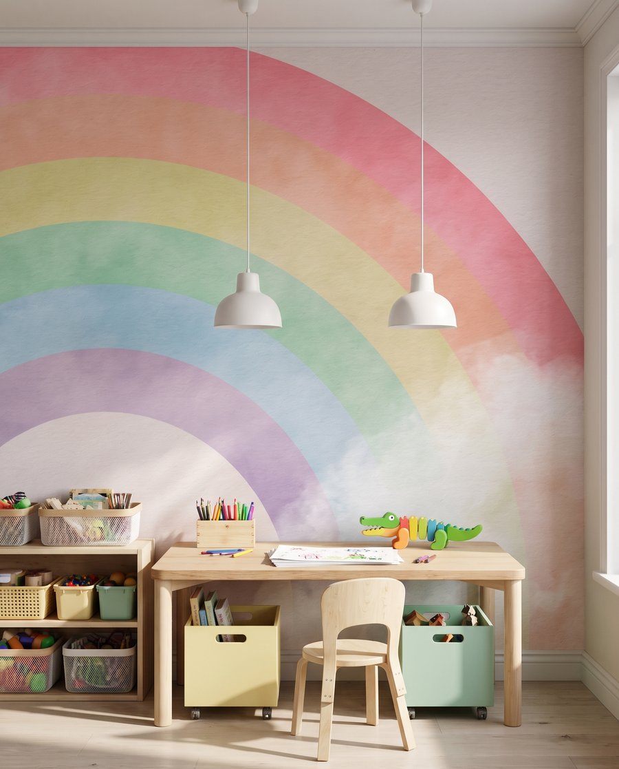 Regenboog in zachte aquarel in een interieur