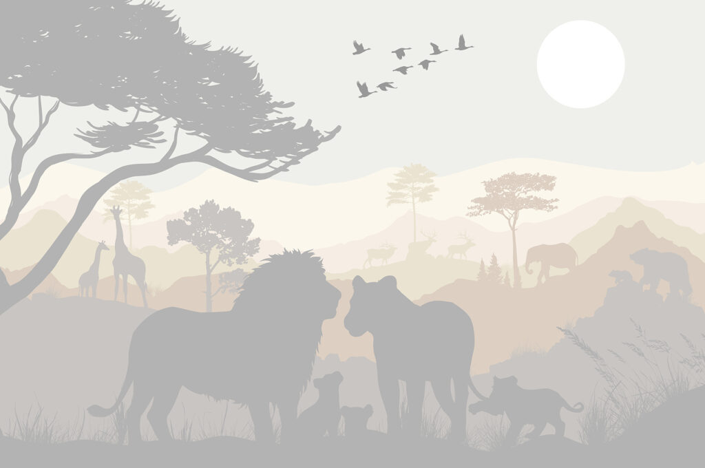 Groep dieren in een landschap — volledig ontwerp