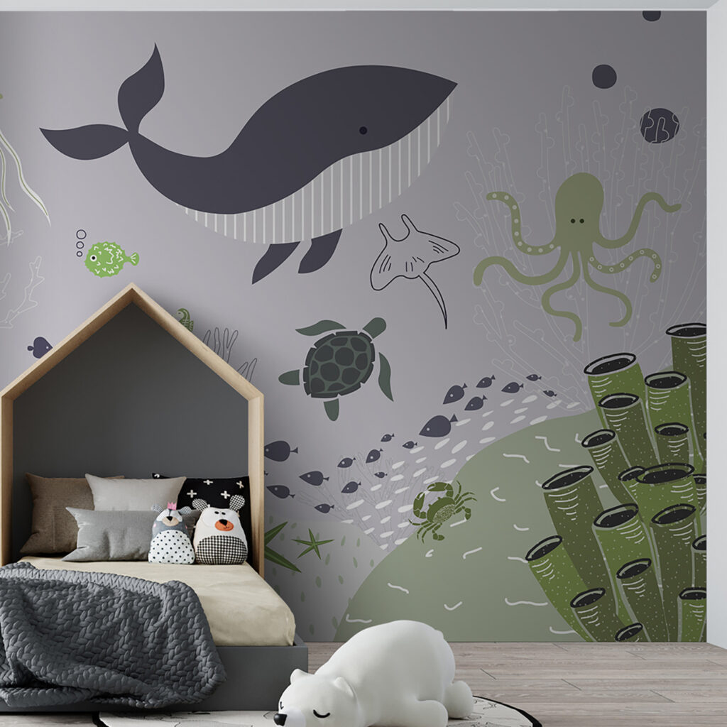 Een zeeleven met een walvis en schildpadden — interieur 1
