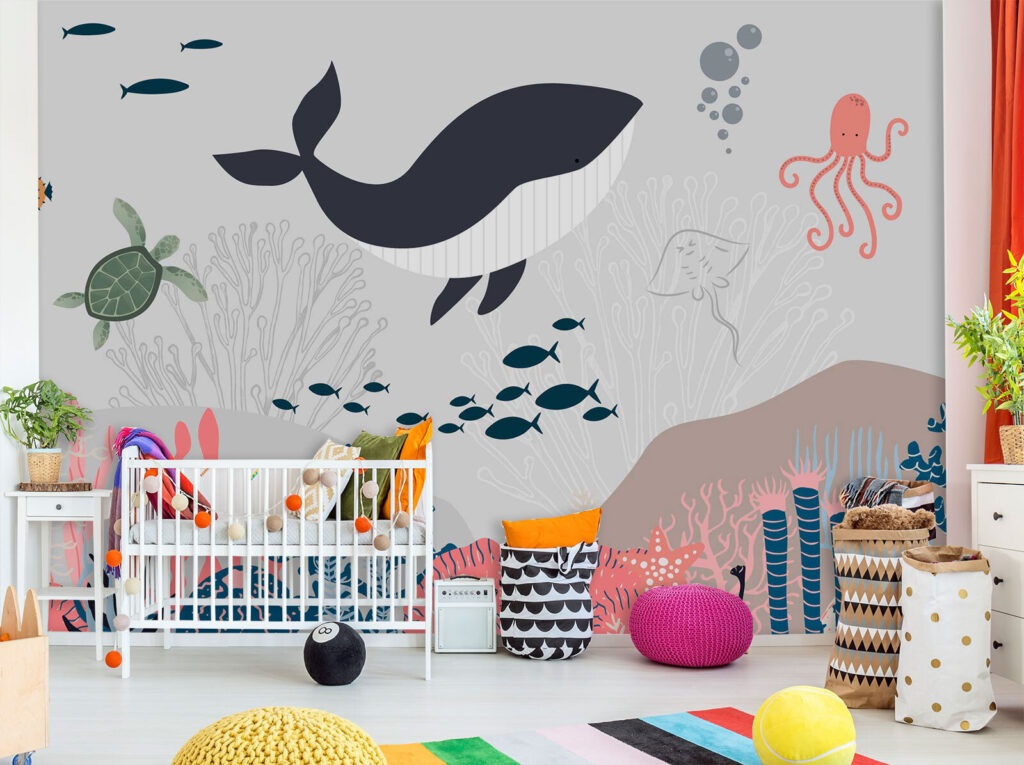 Walvis boven pastelkoralen — interieur 3