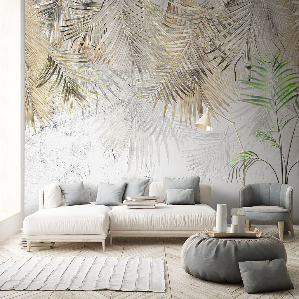 Gouden palmtakken boven wit — interieur 4