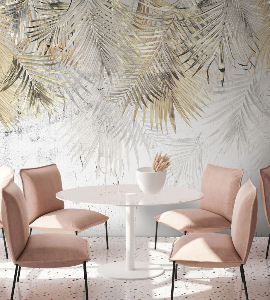 Gouden palmtakken boven wit — interieur 2