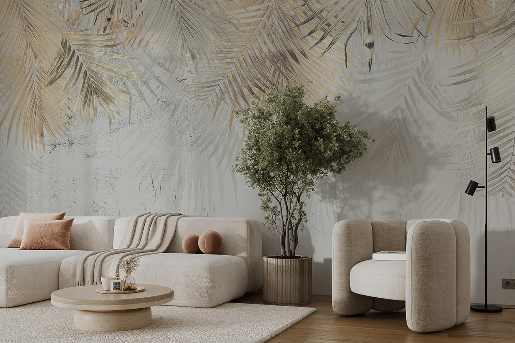 Gouden palmtakken boven wit — interieur 5