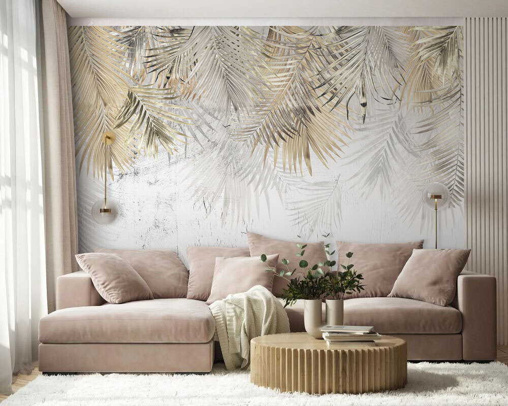 Gouden palmtakken boven wit — interieur 3