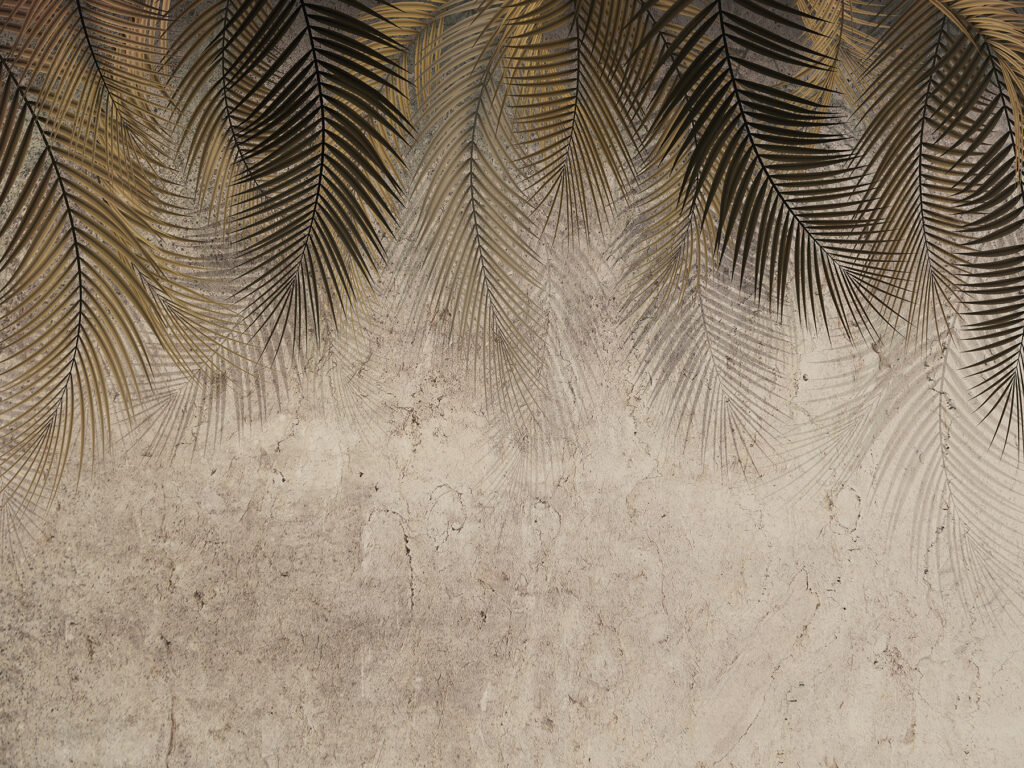 Elegante palmbladeren op een zachte achtergrond — volledig ontwerp