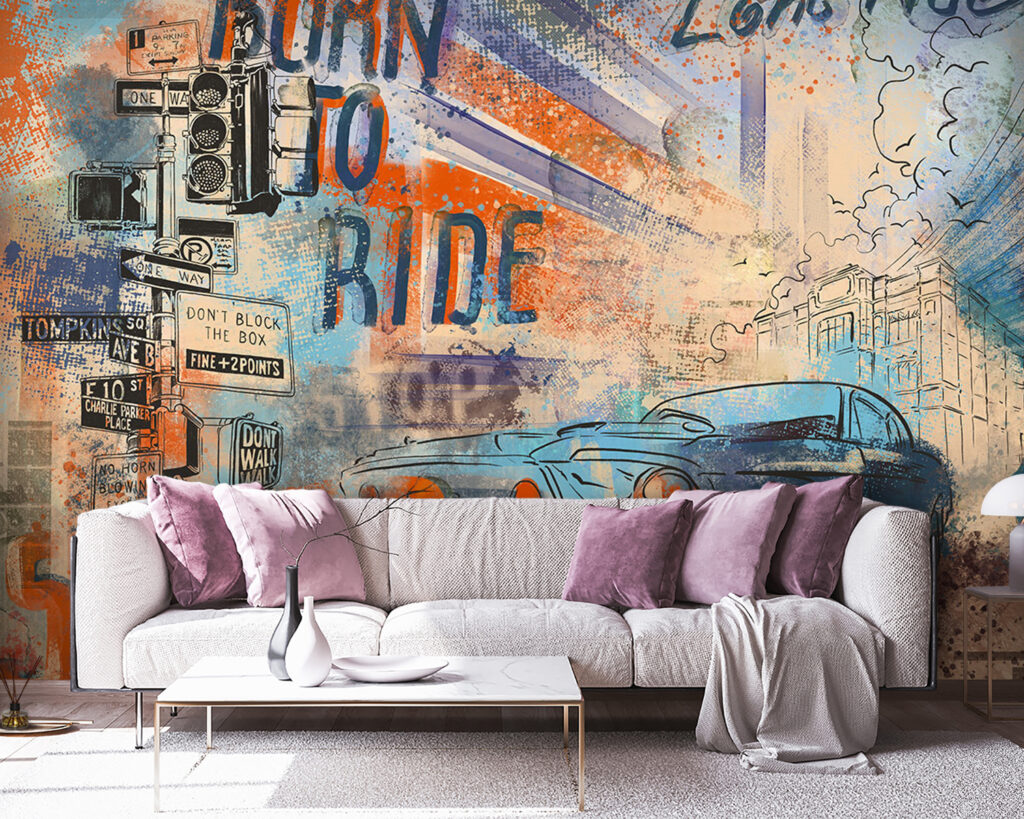 Oldtimer in kleurrijke straatcollage — interieur 2