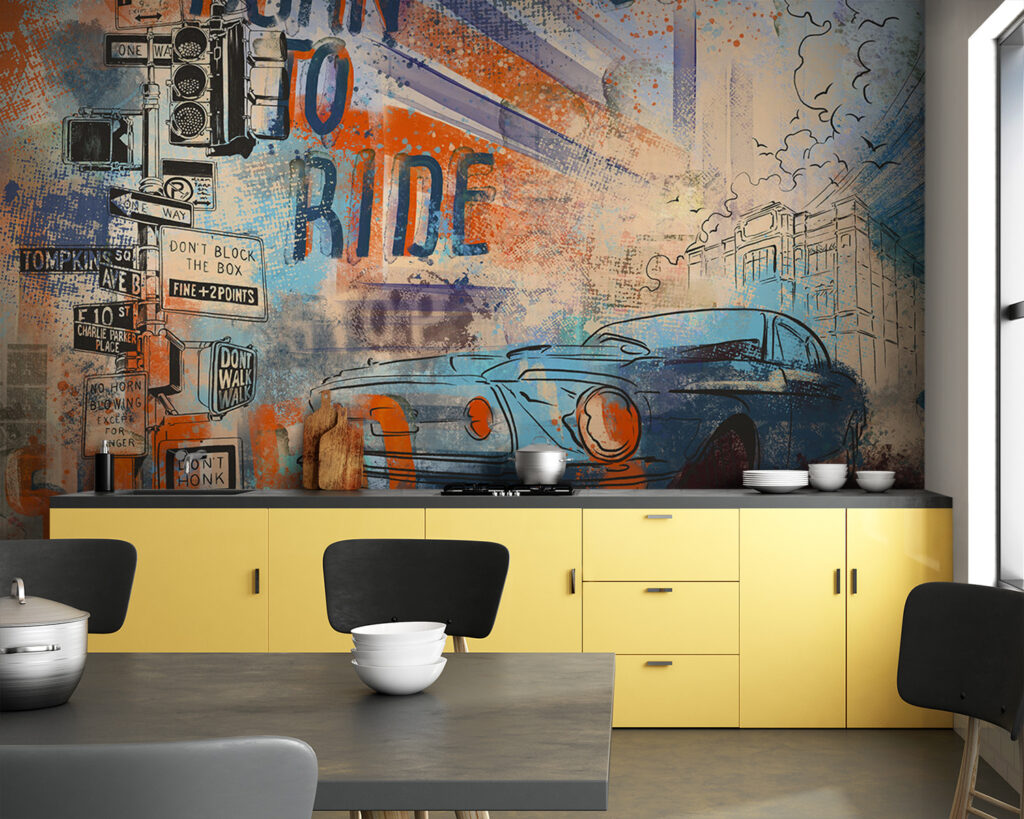 Oldtimer in kleurrijke straatcollage — interieur 3