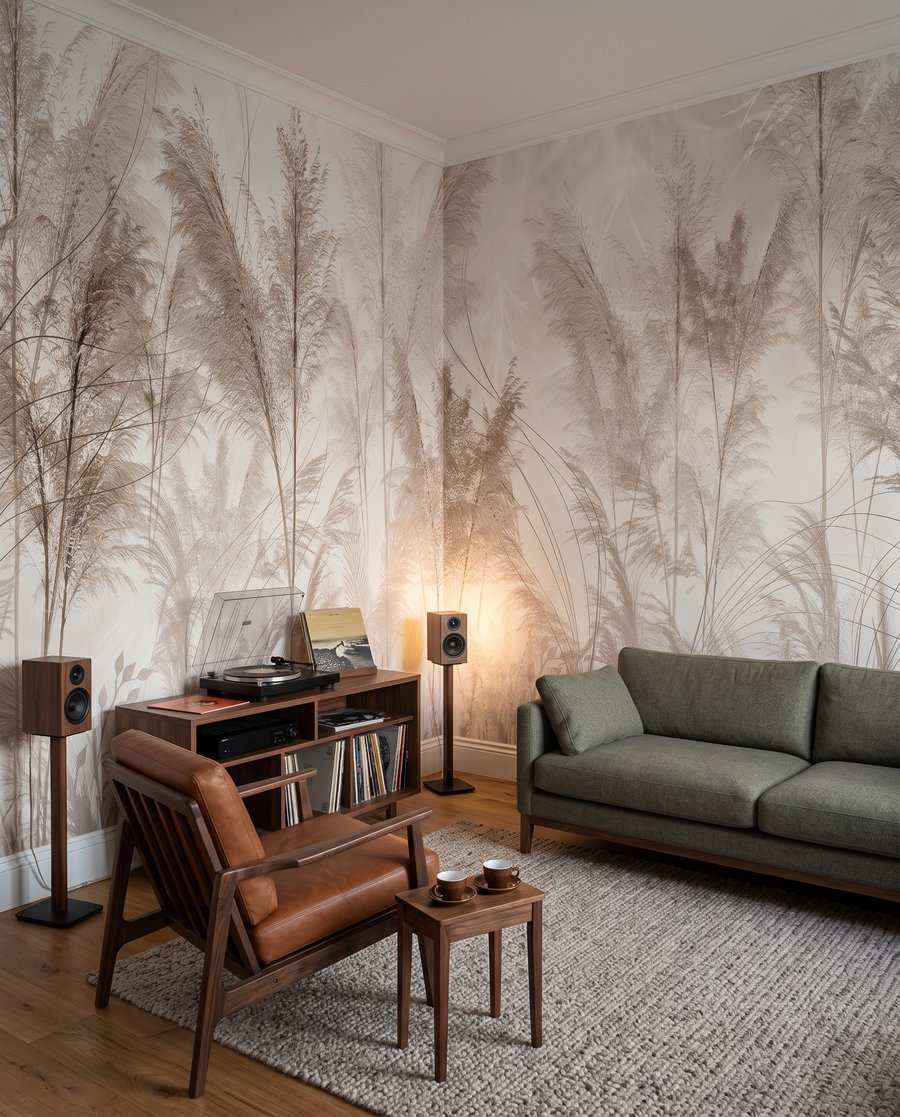 Grasveld met bloemen in een interieur