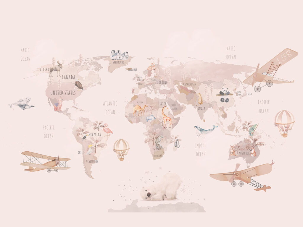Roze routes over wereldkaarten — volledig ontwerp