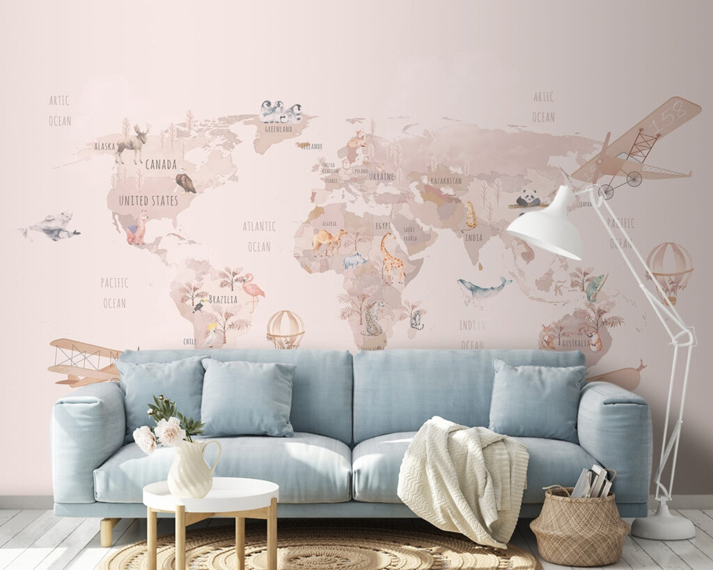 Roze routes over wereldkaarten — interieur 2