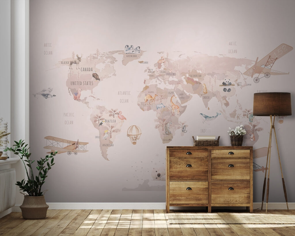 Roze routes over wereldkaarten — interieur 3
