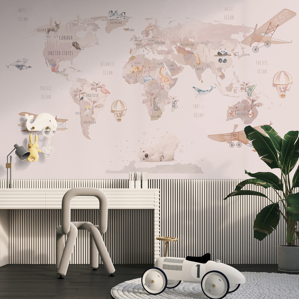 Roze routes over wereldkaarten — interieur 4