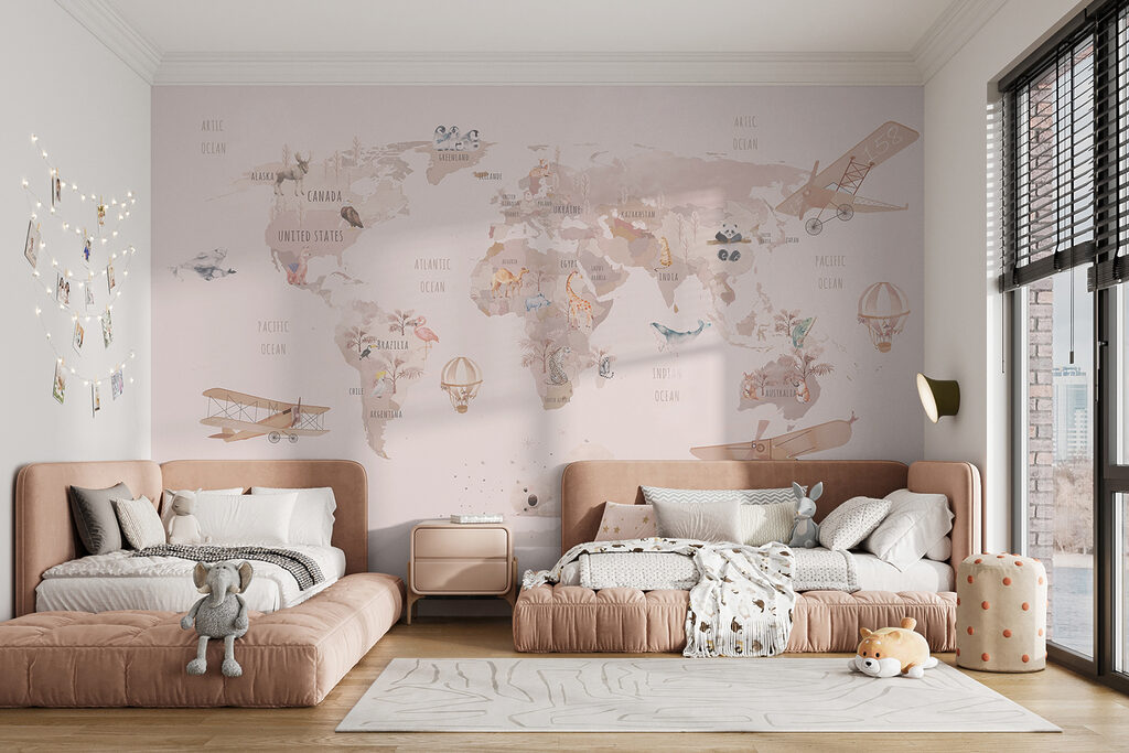 Roze routes over wereldkaarten — interieur 5
