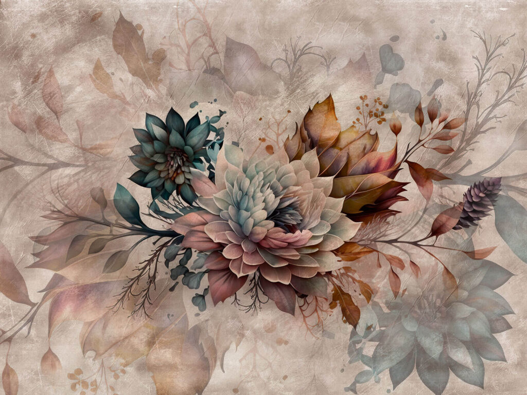 Schilderij van bloemen en bladeren — volledig ontwerp