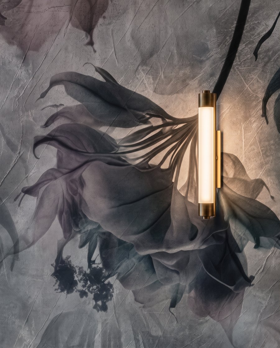 Hangende bladeren in verfwolken — detail