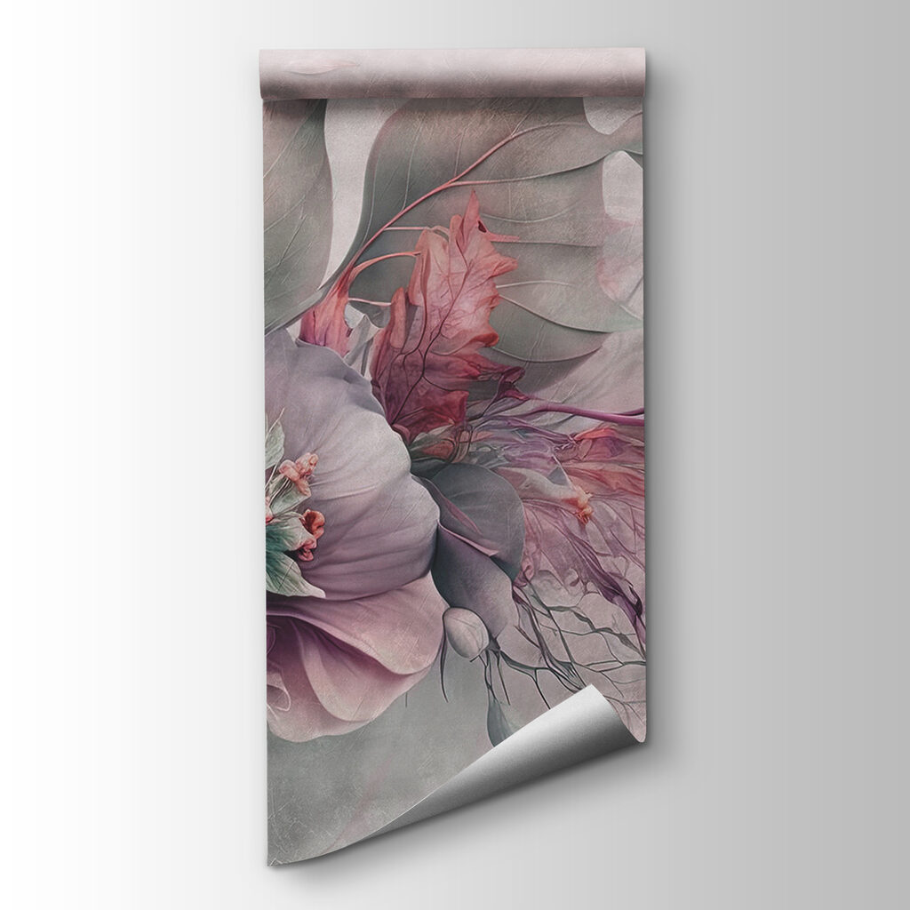 Een schilderij van bloemen en bladeren — productweergave