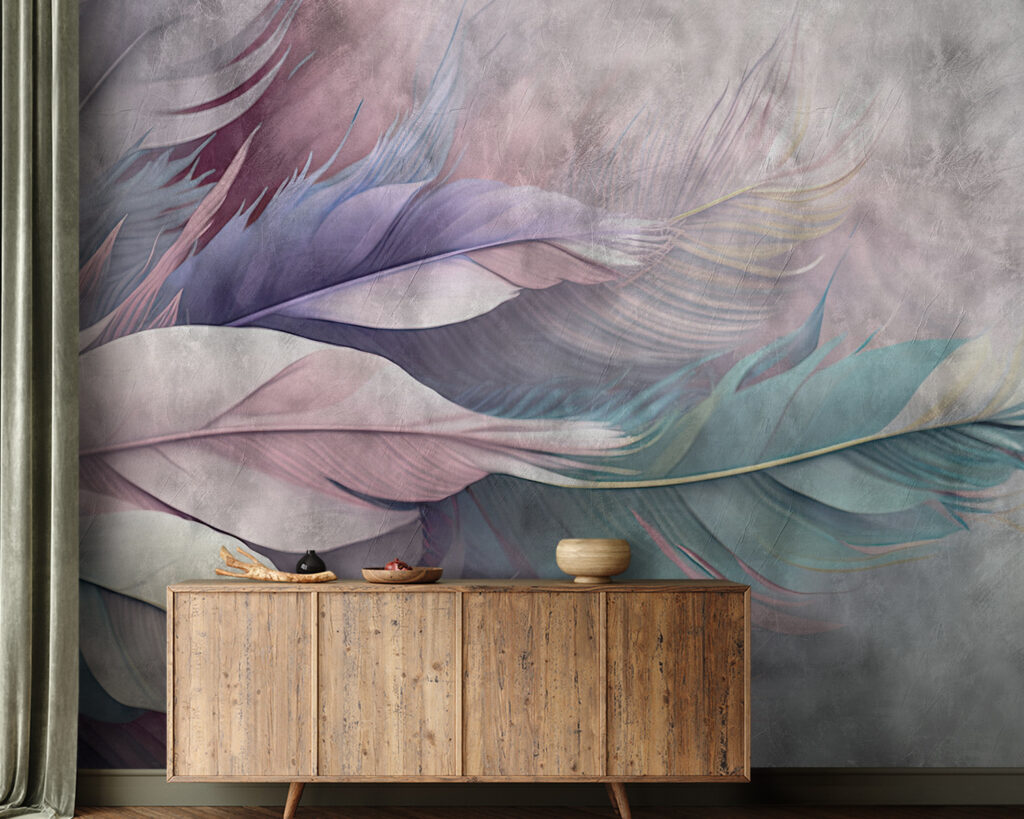 Pastelveren op verweerd lichtgrijs — interieur 1