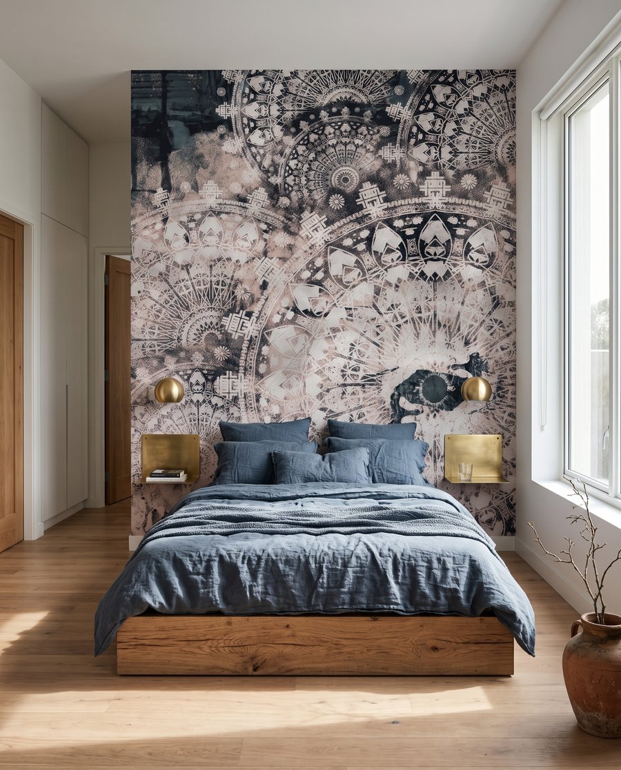 Donkere ornamenten op oudroze — interieur 2
