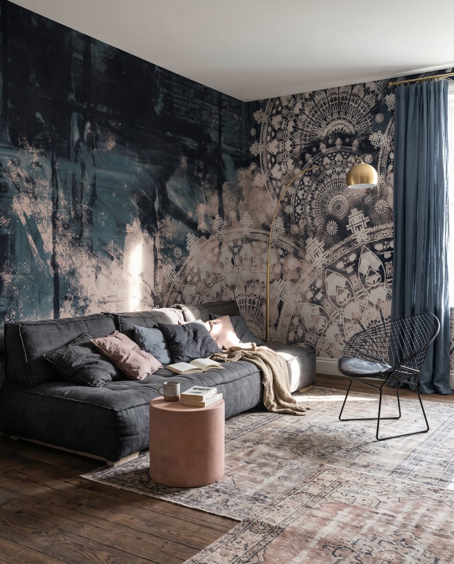 Donkere ornamenten op oudroze — interieur 3